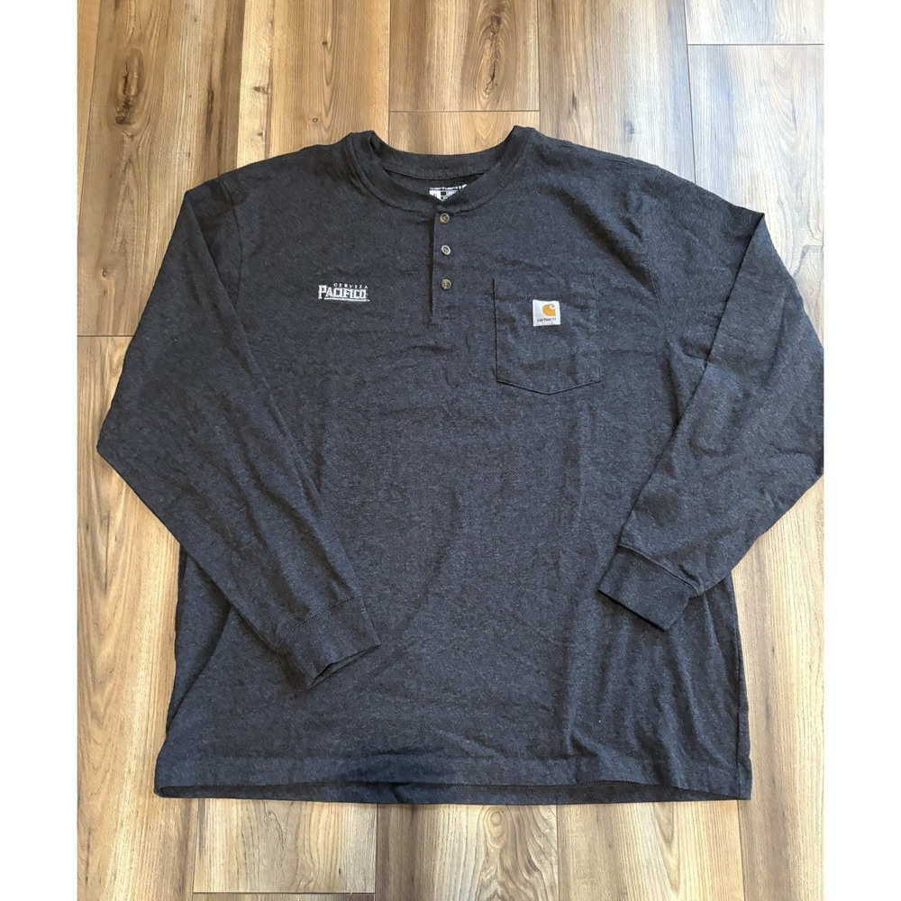 Carhartt Henley Shirt Mens XL Dark Gray Long Sleeve Workwear Pullover Loose Fit